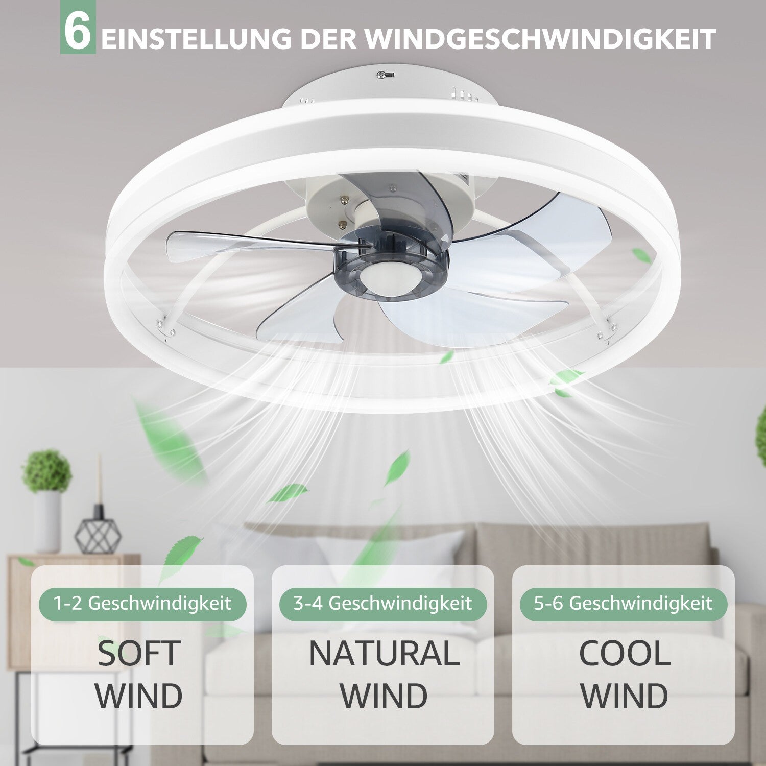 Large LED Ceiling Fan with Lighting – Adjustable 6-Speed Remote Control - product photo 1 of 5
