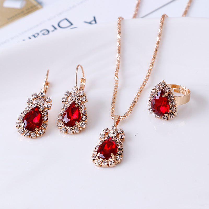 Water drop rhinestone jewelry set – heart-shaped style variation