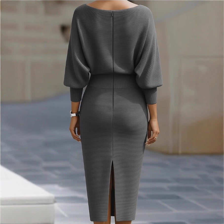 Pleated Batwing Sleeve Midi Dress – Women's A-Line Daywear - product photo 3 of 8