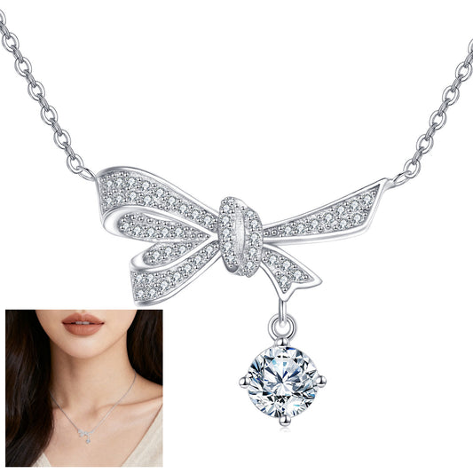 925 Sterling Silver Bow Necklace with Moissanite Pendant – photo 1 of 6