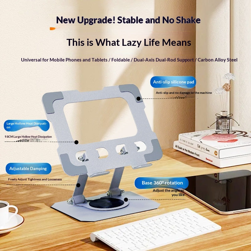 tablet stand supporting a tablet at an angle
