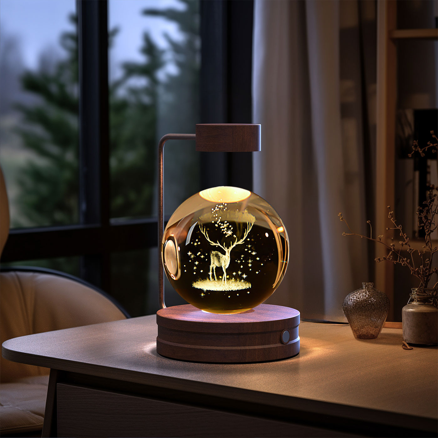 3D crystal night light with wood base, design option 5 of 51