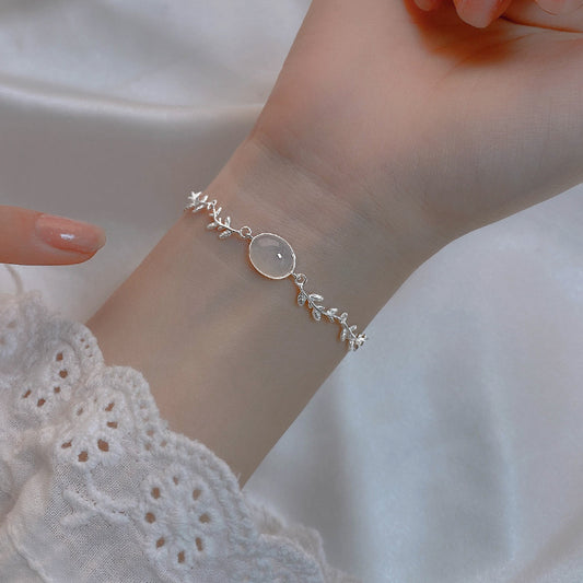 S925 Sterling Silver Leaf Bracelet | Forest Series Gemstone Charm - product photo 1 of 6