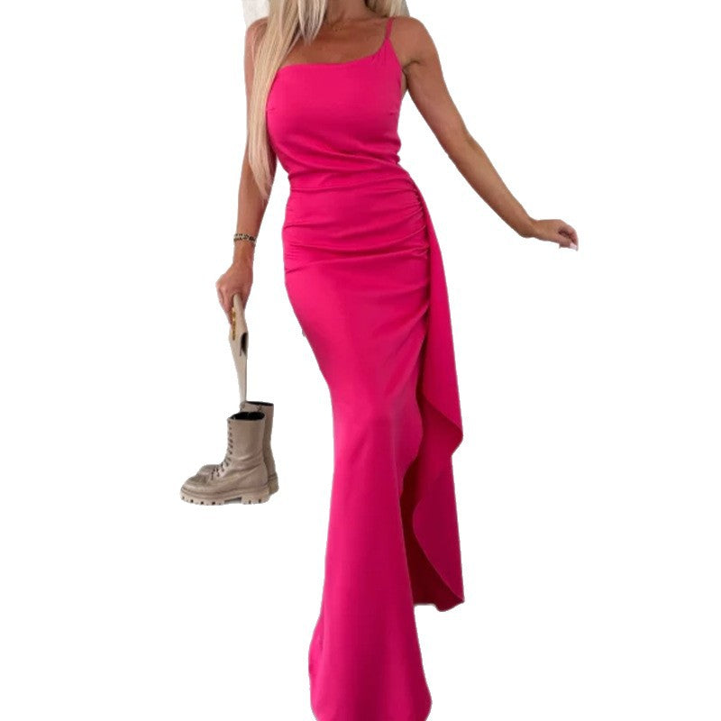 Women's one-shoulder slit waist-cinching dress - photo 8 of 11