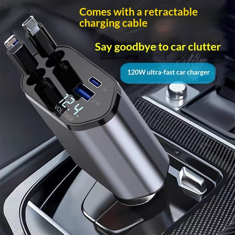 4 In 1 Retractable Car Charger Fast Car Phone Charger 120W With USB Type C Cable - product photo 8 of 8
