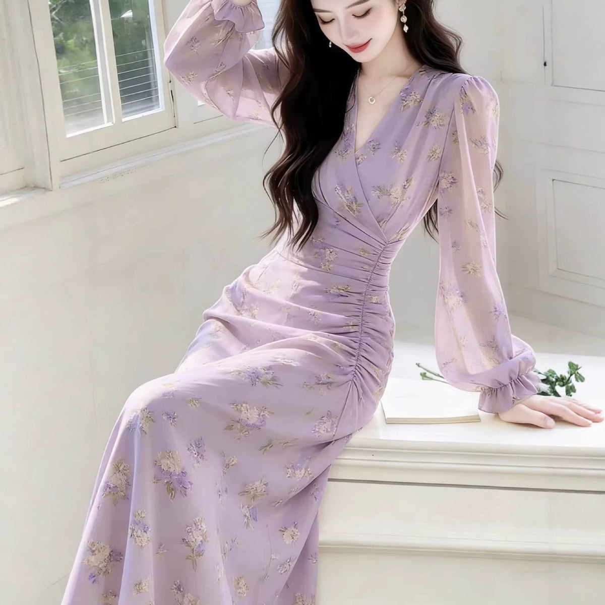 French-style chiffon maxi dress - main product photo