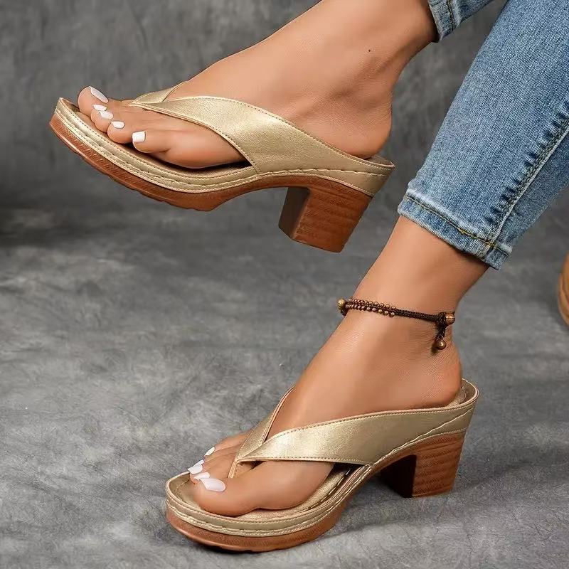 Summer Flip-Flop Wedges – Fashion Solid Color Square-Heeled Sandals – photo 6 of 10