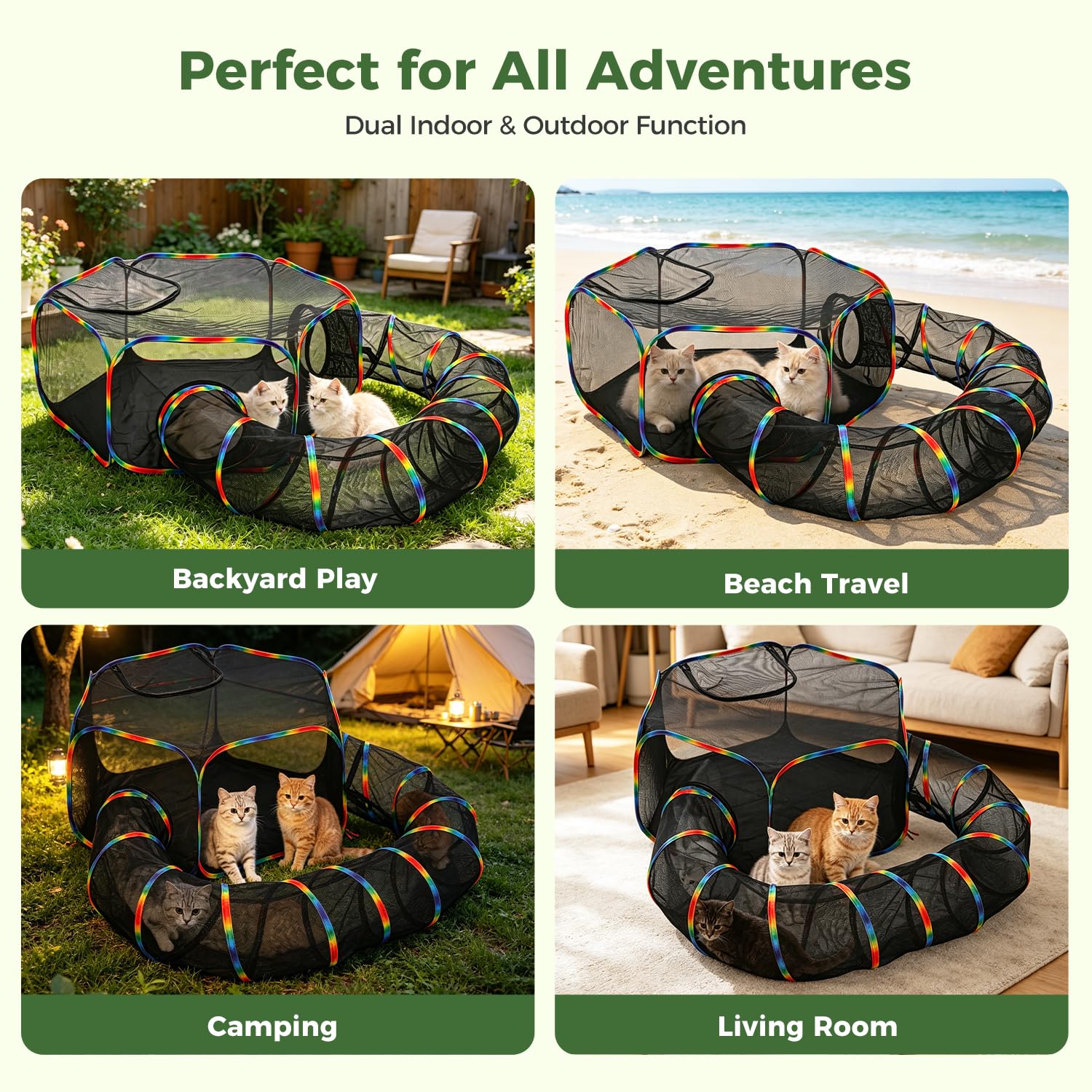 2-in-1 Collapsible Outdoor Cat Tent & Play Tunnel - product photo 3