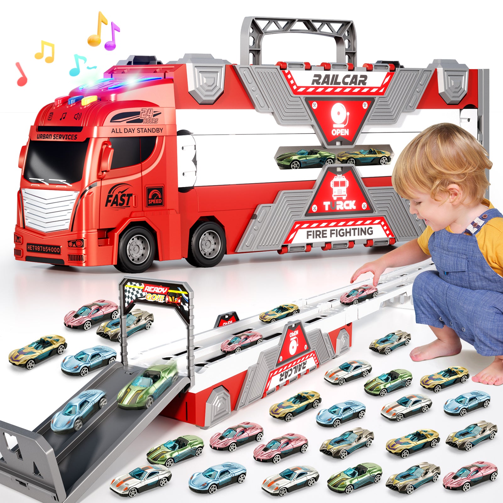 Fire Truck Toy with Lights, Sounds & Music – Kids Transport Vehicle - product photo 1 of 8