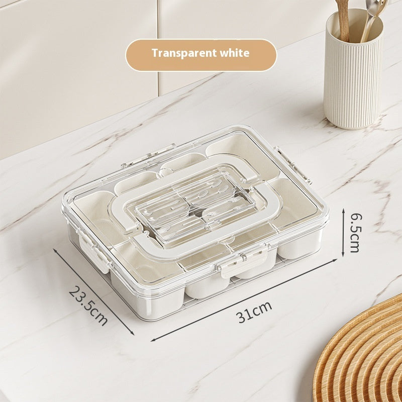 Divided serving tray with lid, open