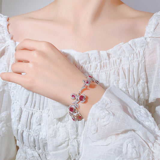 Scarlet zirconia floral bracelet, front view