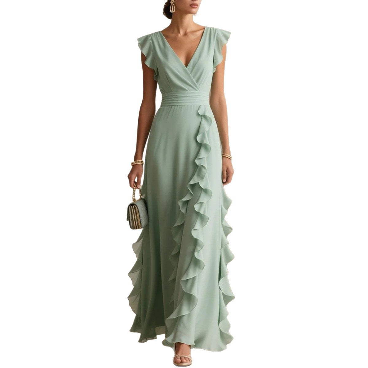 Women's Bohemian Ruffle V-Neck Maxi Dress – Elegant Party & Evening Wear – photo 9 of 10