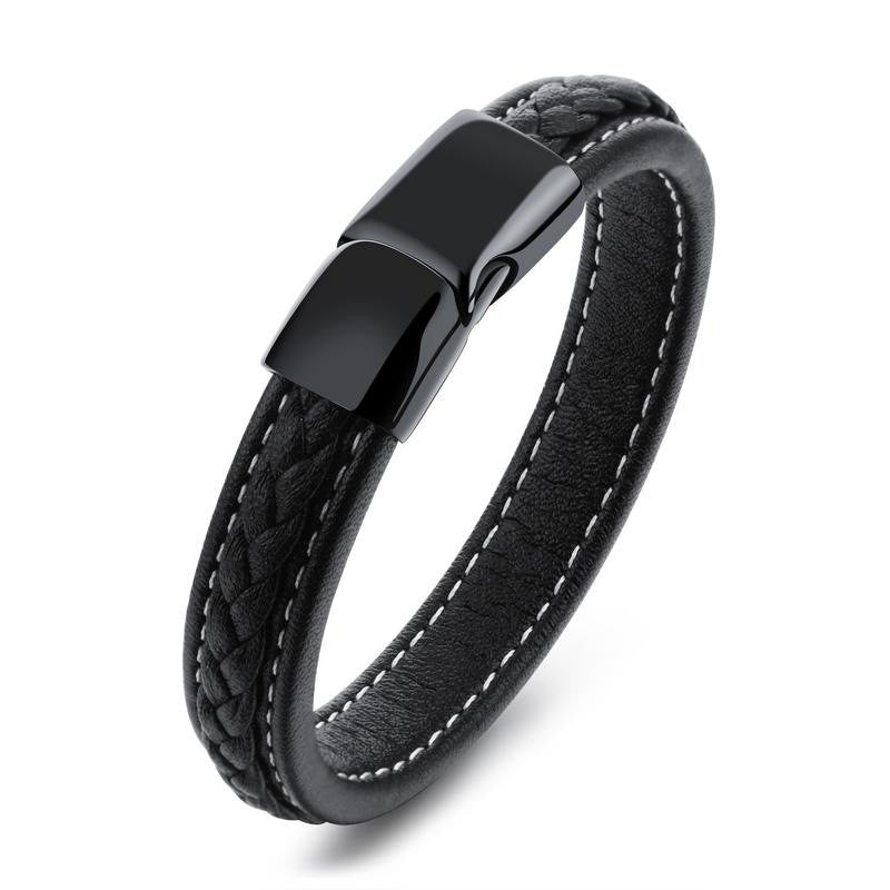 Unisex leather bracelet, electroplated design, front view