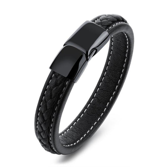 Unisex leather bracelet, electroplated design, front view