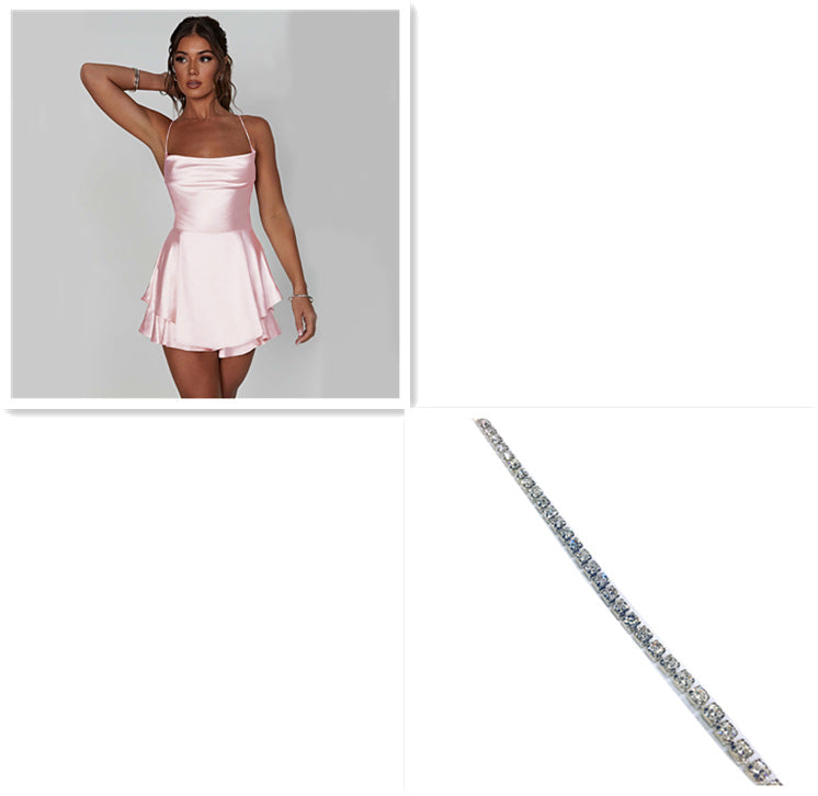 Sexy Suspender Satin Skirt Dress – Backless Lace-Up A-Line Short Dress - product photo 3 of 5