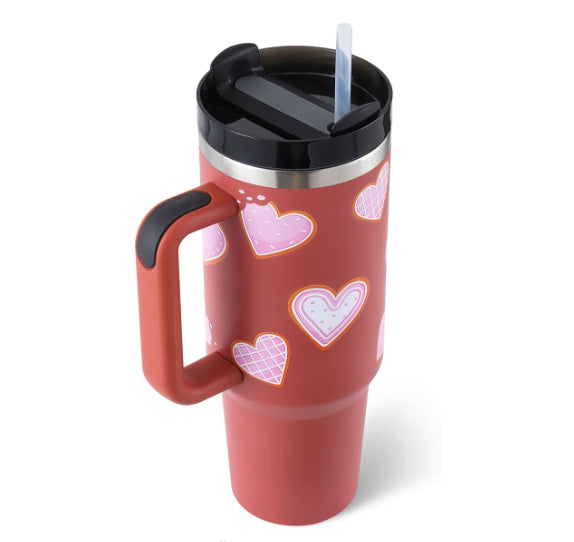 40oz insulated stainless steel tumbler with handle and straw, color option 5
