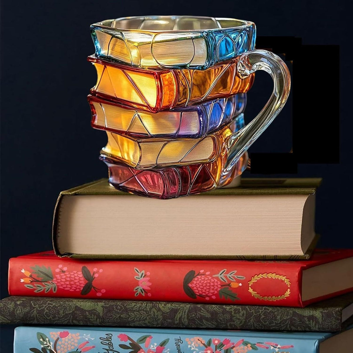 3D book stack mug, top view showing cup opening