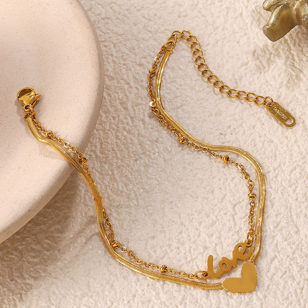 Double-Layer Heart Pendant Anklet - photo 3