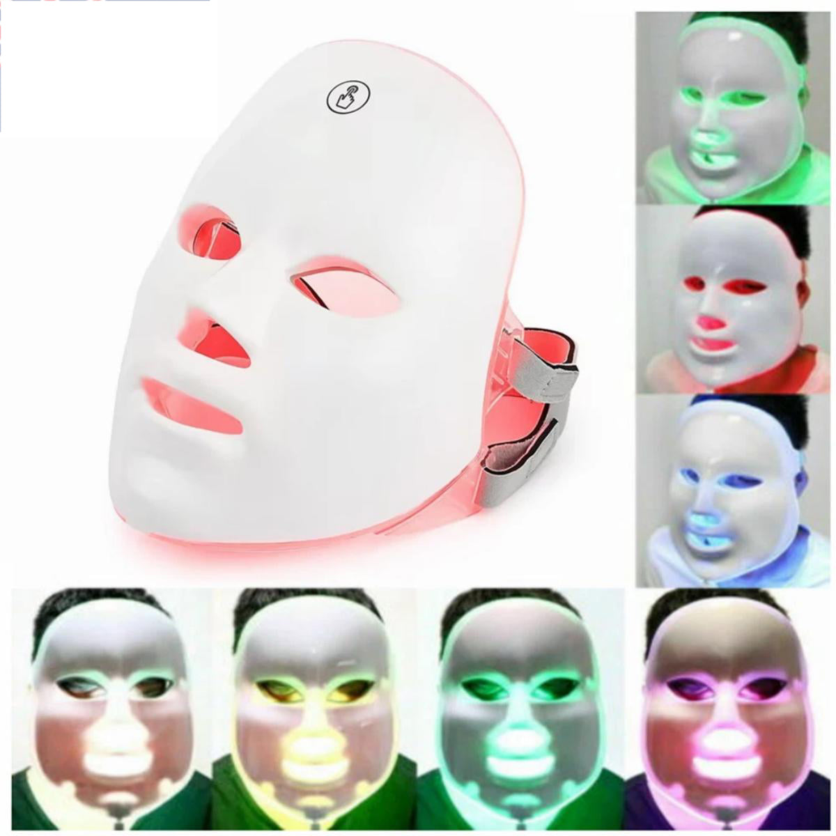 7-color LED light therapy face and neck mask, front view