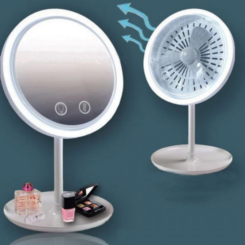 LED makeup mirror in use on vanity