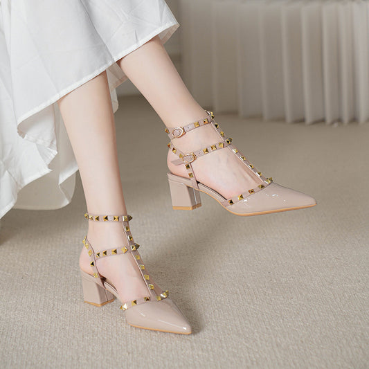 Studded pointed-toe high heel pumps in large sizes