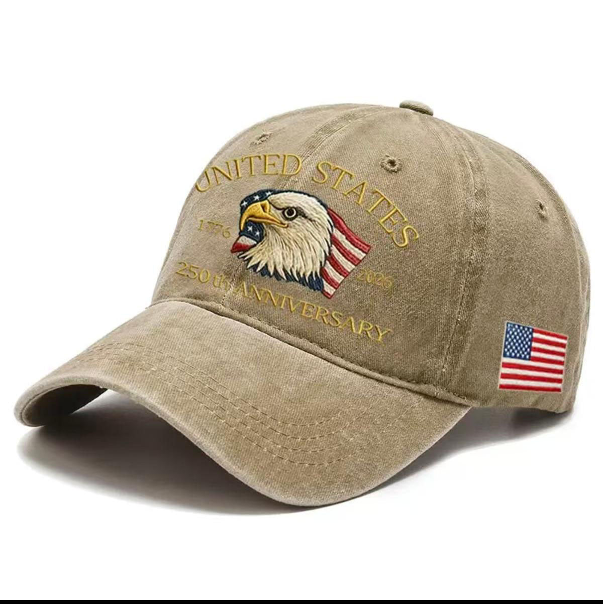 Embroidered flag baseball cap close-up detail