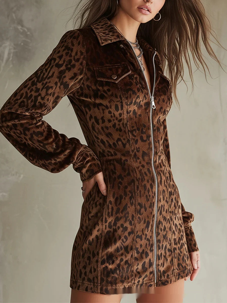 Women's Leopard Print Long Sleeve Zip Dress – photo 5 of 5