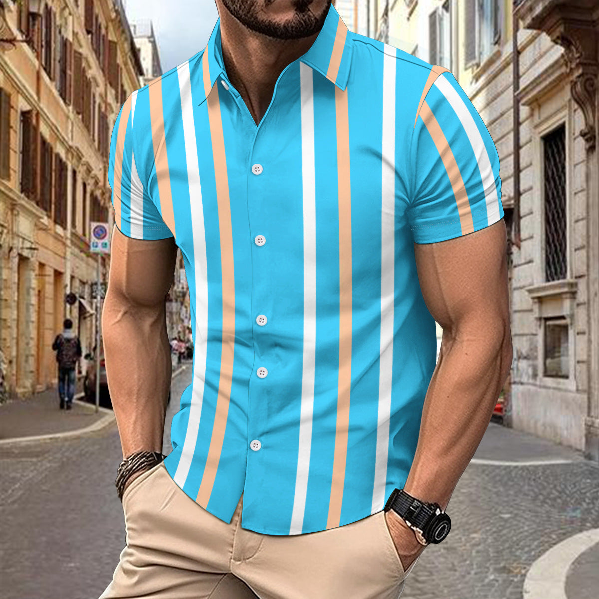 Men's Casual Striped Short Sleeve Button-Up Shirt - product photo 3 of 6