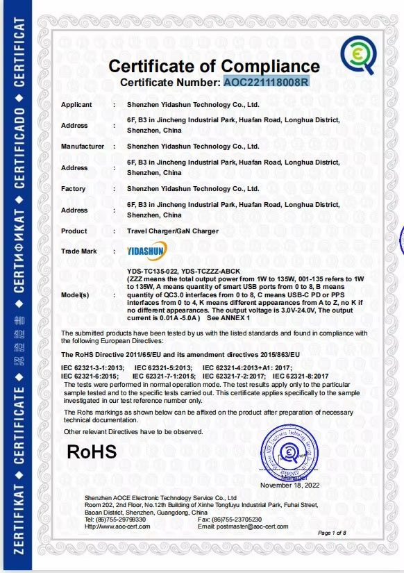 Charger block safety certification markings
