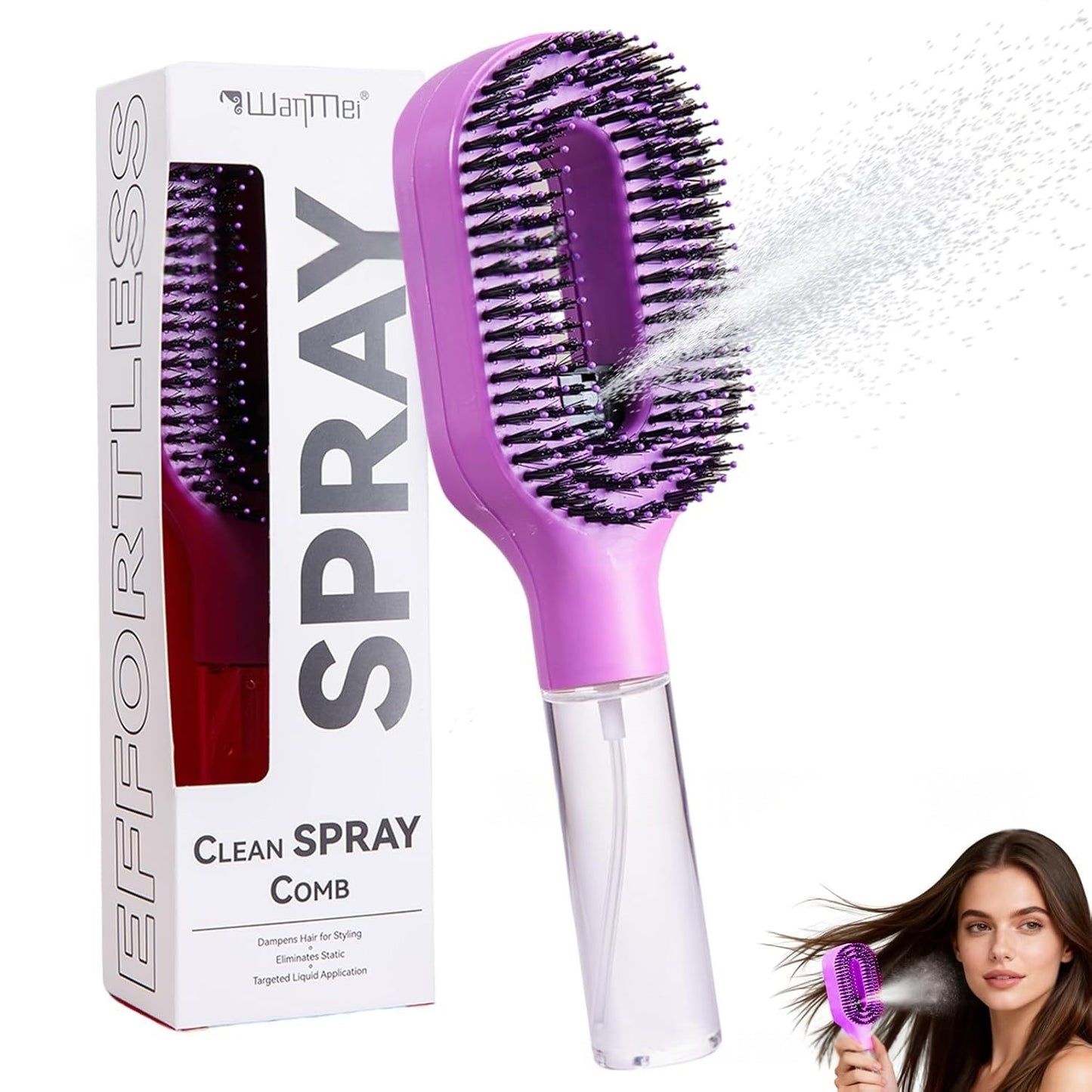 Detangling spray comb shown in Rose Red color option
