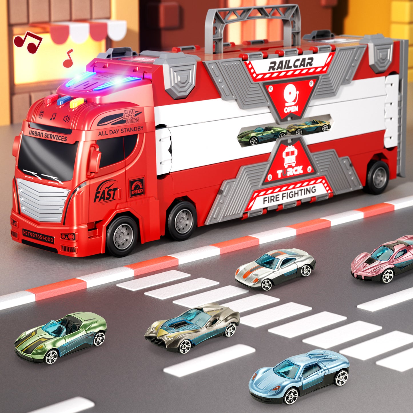 Fire Truck Toy with Lights, Sounds & Music – Kids Transport Vehicle - product photo 5 of 8
