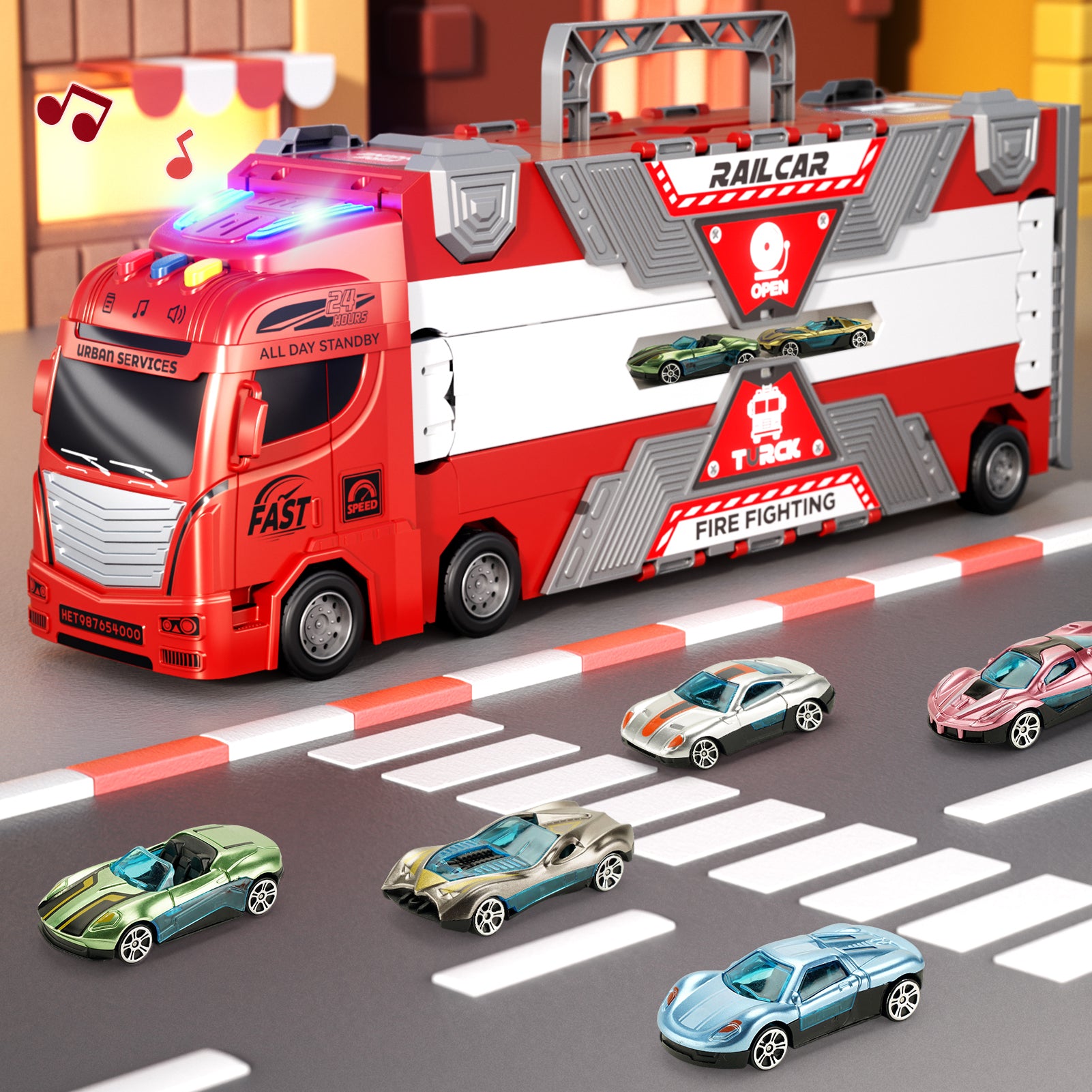 Fire Truck Toy with Lights, Sounds & Music – Kids Transport Vehicle - product photo 5 of 8