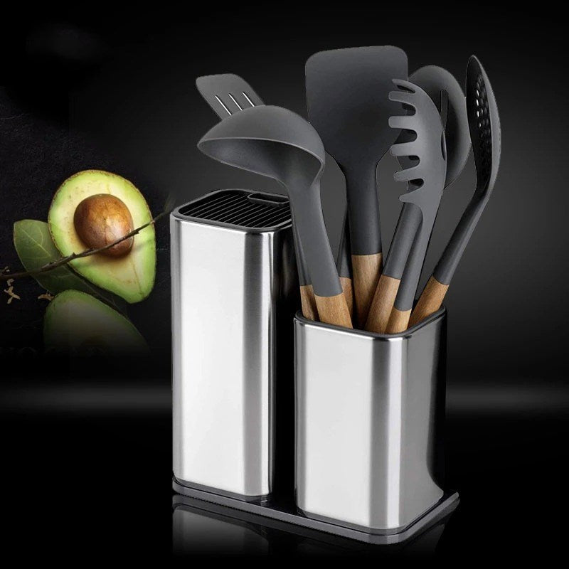 Stainless steel kitchen knife and utensil holder