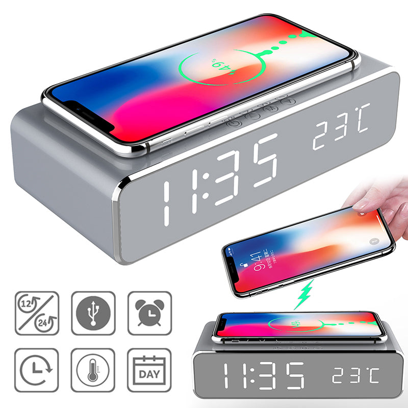 LED Electric Alarm Clock With Wireless Charger Desktop Digital Clock - product photo 1 of 6