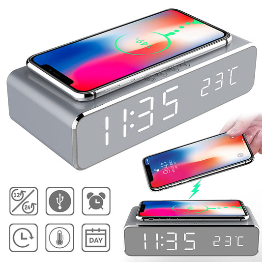 LED Electric Alarm Clock With Wireless Charger Desktop Digital Clock - product photo 1 of 6