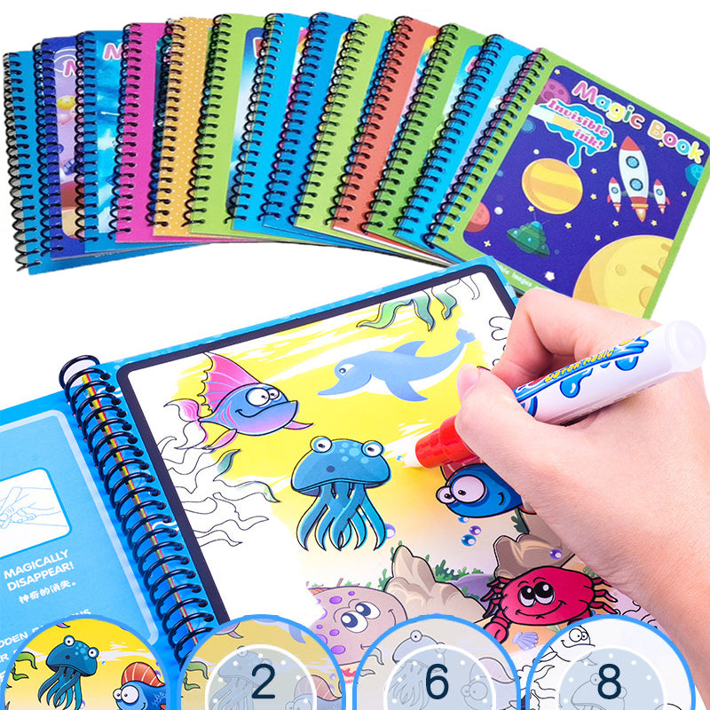 Reusable water painting coloring book for kids, front view