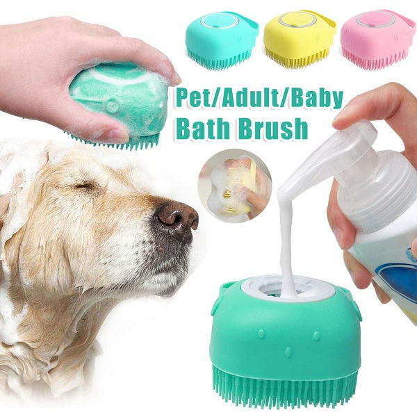 Silicone pet bath massage brush with shampoo dispenser for dogs and cats - view 1
