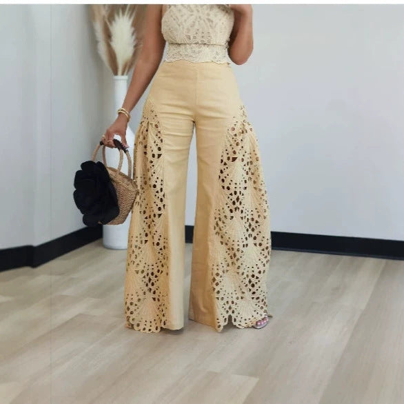 wide-leg pants lace patchwork detail