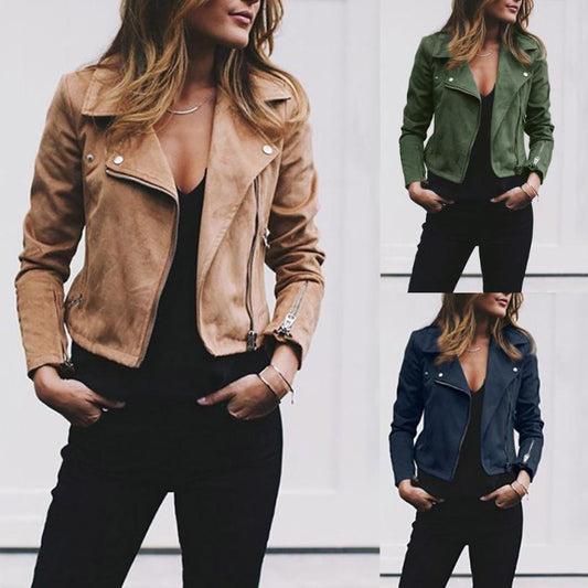 Women's Lapel Zip-Front Casual Shorts Set - product photo 1 of 9