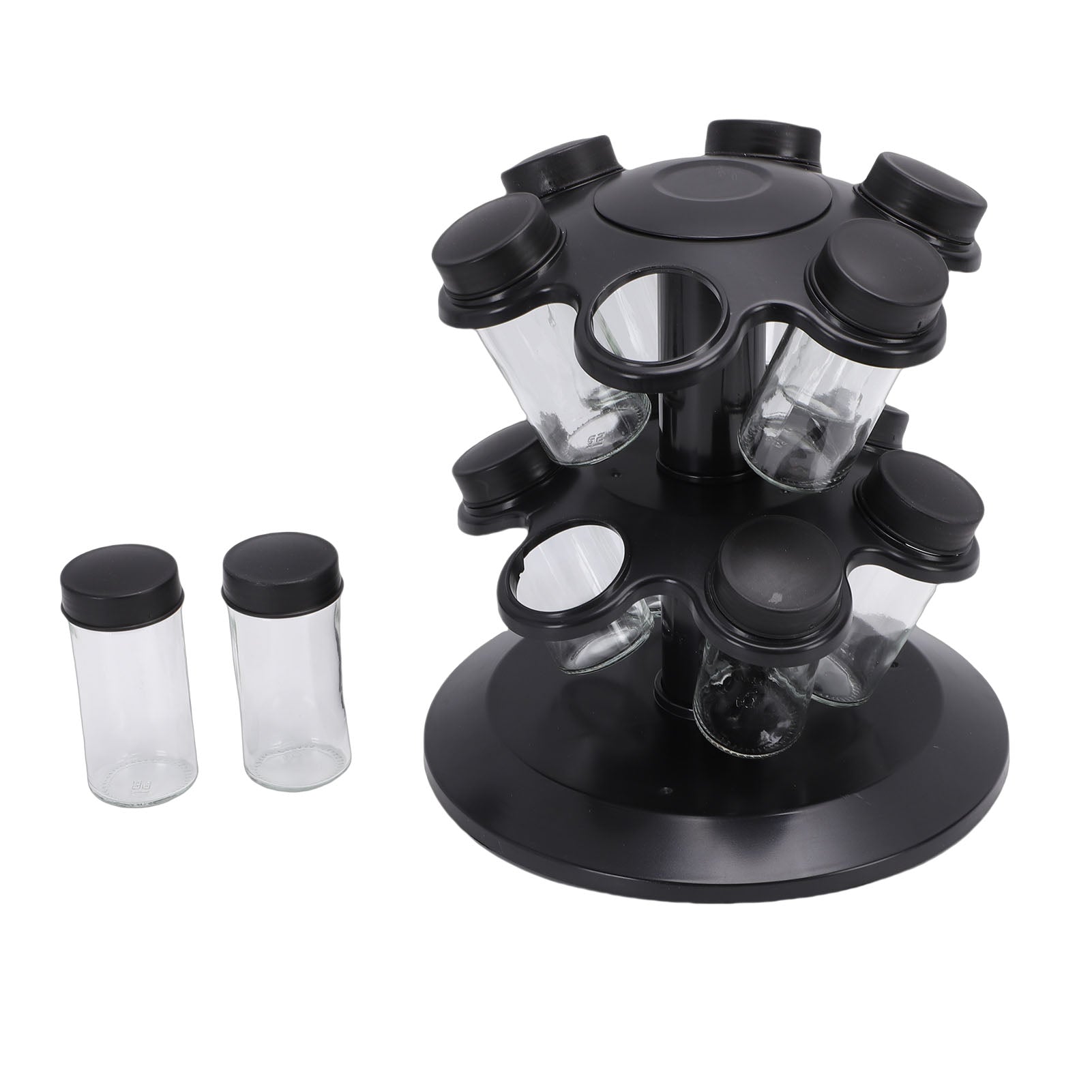 Spice rack filled with seasoning jars