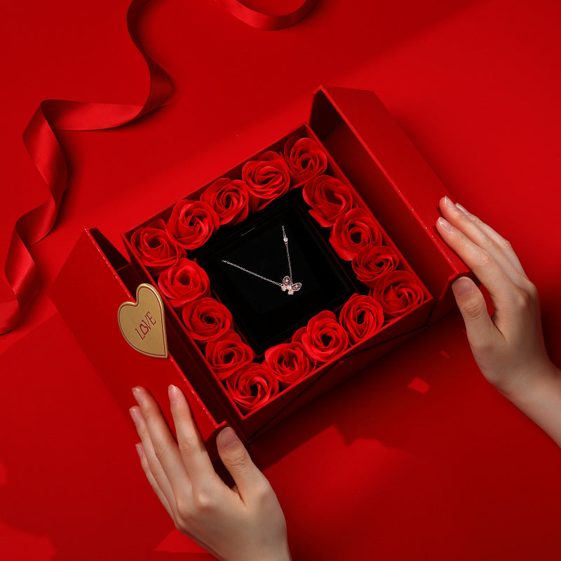 Jewelry gift box open showing flannel interior