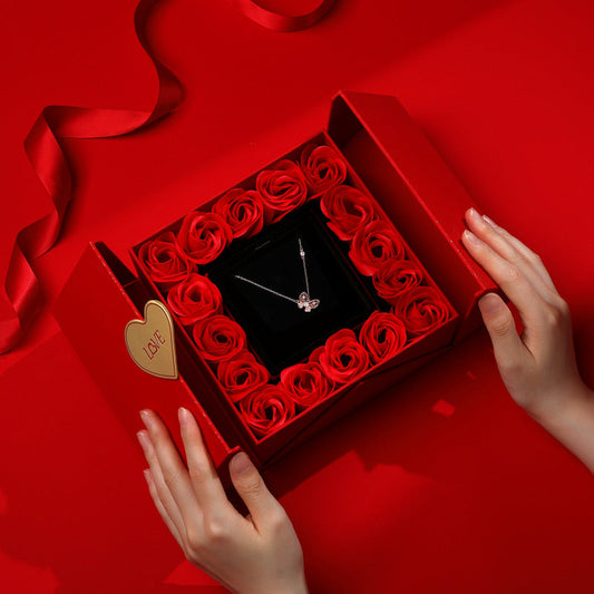 Jewelry gift box open showing flannel interior