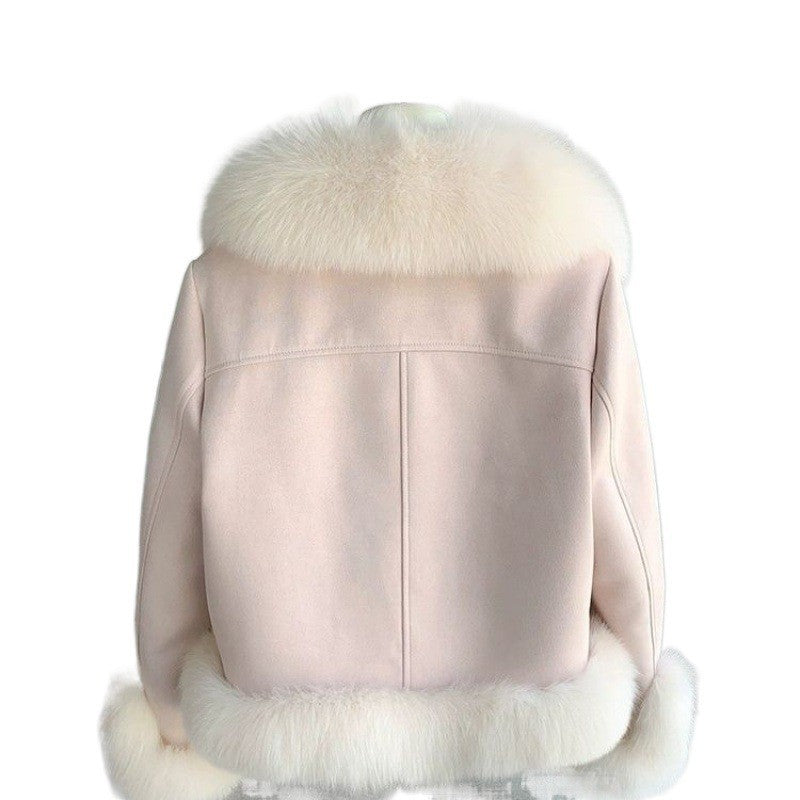Faux fur coat collar and flight sleeve detail