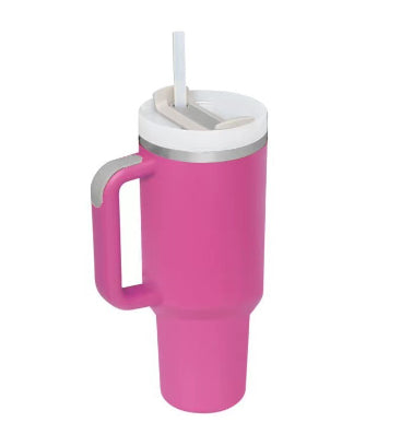 40oz insulated stainless steel tumbler with handle and straw, color option 4