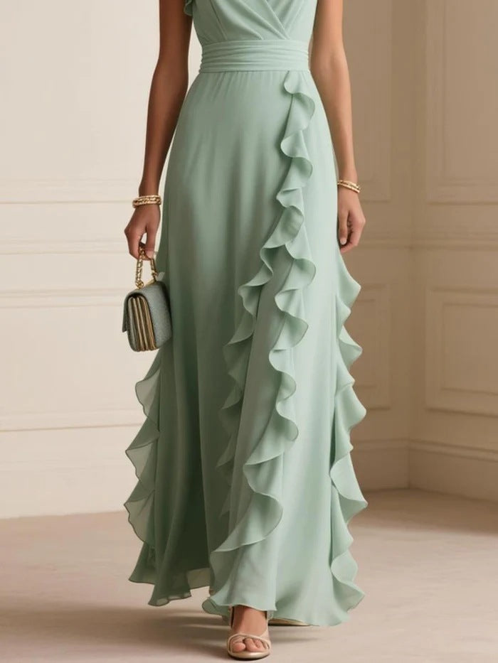 Women's Bohemian Ruffle V-Neck Maxi Dress – Elegant Party & Evening Wear – photo 5 of 10