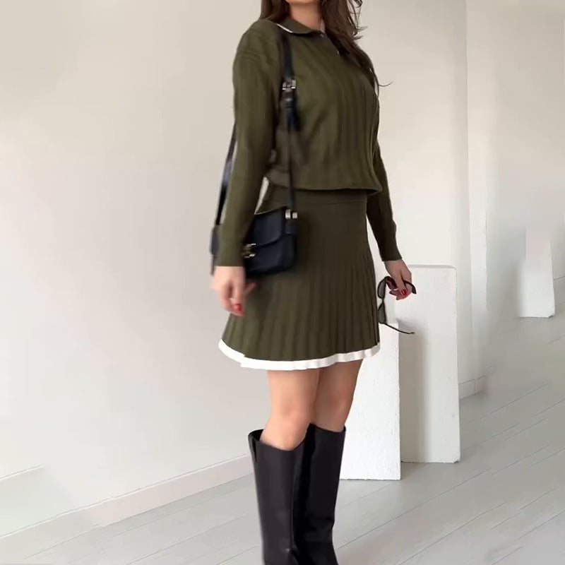 Polo-collar color-block patchwork mini skirt set - photo 8 of 9