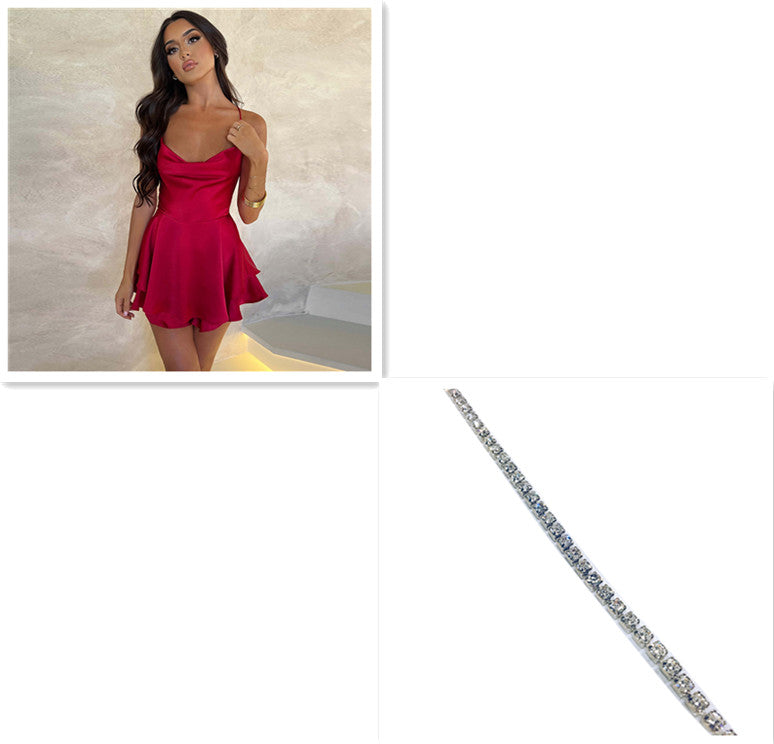 Sexy Suspender Satin Skirt Dress – Backless Lace-Up A-Line Short Dress - product photo 20 of 23