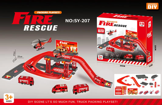 Kids' Sliding Track Fire Engine & Dinosaur Parking Playset - main product photo
