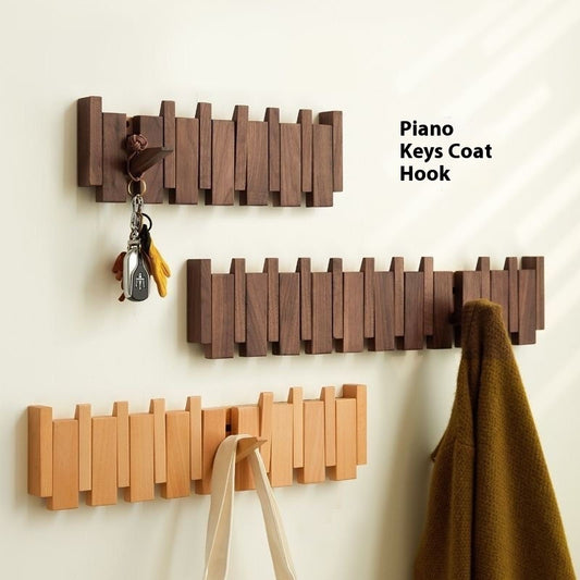 Wall-Mounted Wood Coat Rack – Piano Key Hook Entryway Storage - product photo 1 of 8