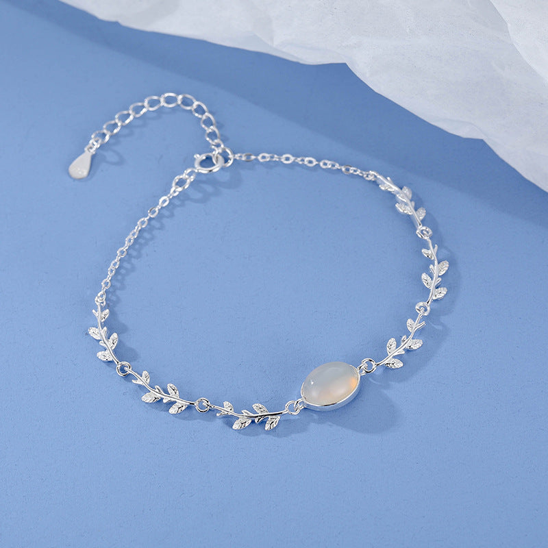 S925 Sterling Silver Leaf Bracelet | Forest Series Gemstone Charm - product photo 6 of 6
